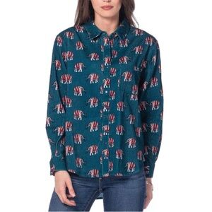 Mahila Teal Elephant Print Corduroy Shirt